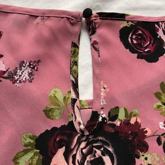 MM beautiful cold shoulder blouse scoop neck bell sleeves pink floral Large - Picture 8 of 10